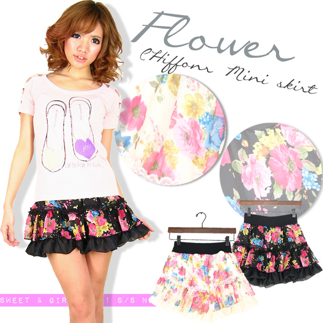 【全品送料無料】【ゲリラSALE】【新着】フラワー柄♪レース切替＆インナーパンツ付ミニスカート◎本日注文4月11日頃出荷予定